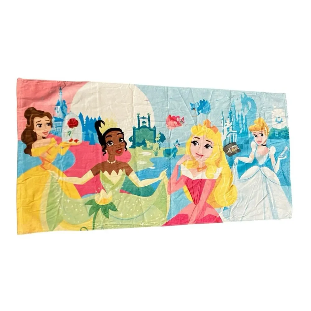 Disney Princess Beach Towel 29x59 Cotton Belle Tiana Aurora Cinderella Pool NWT